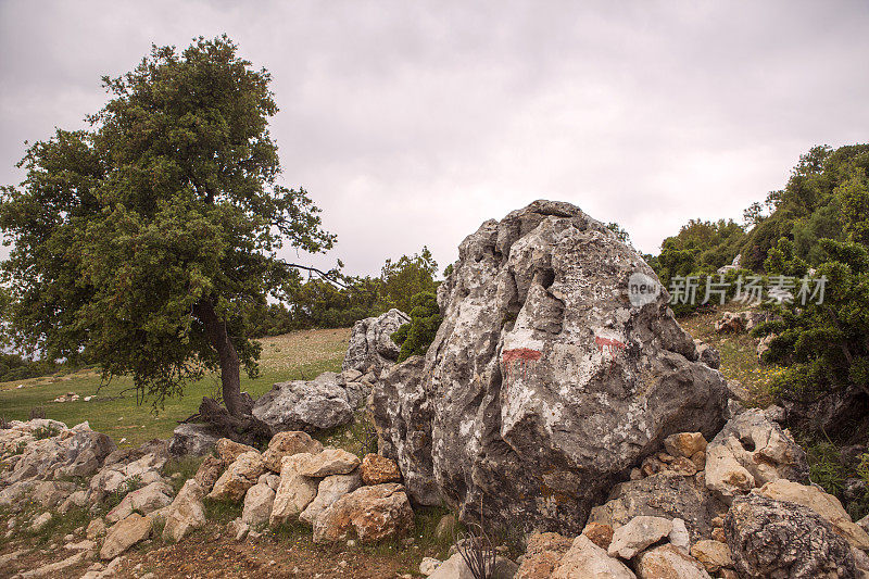 著名的利西亚路行人步行标记之间的fethiye到kas mugla turkey